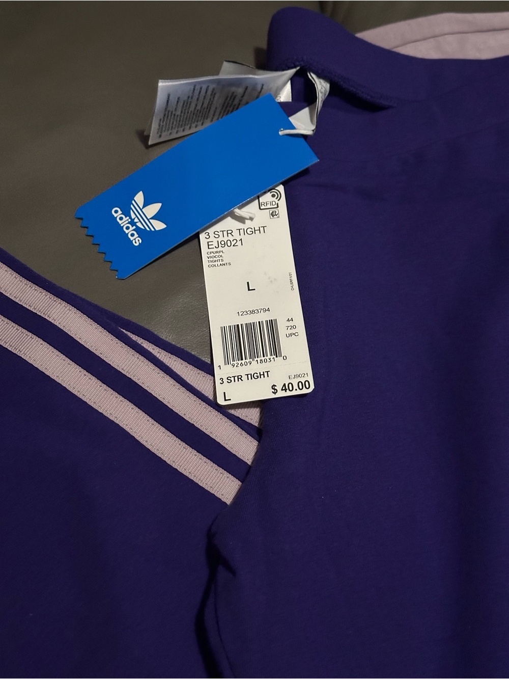 adidas Lavender Tee with Purple Trefoil and Stripe Detail w Tights Set - Picture 3 of 3